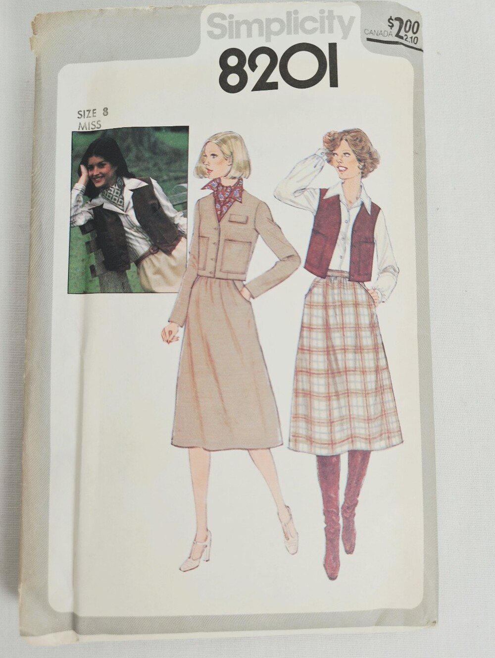 Vintage 1977 Simplicity 8201 Skirt Jacket Vest Sewing Pattern Size 8 Complete